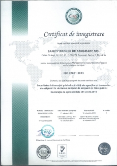 Certificarea ISO 27001/2013 SafetyBroker